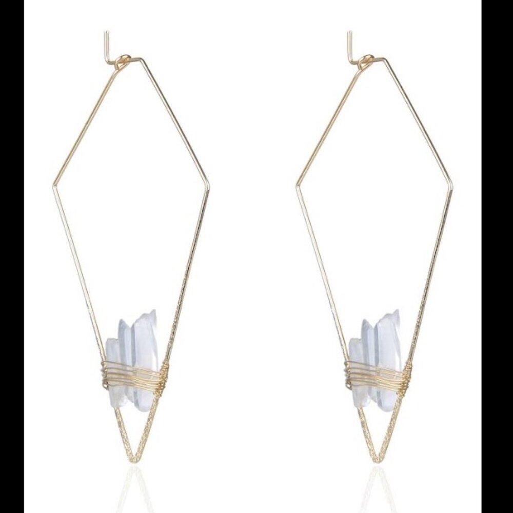 Eye Candy Los Angeles Gold Rock Crystal Diamond-Shaped Earrings